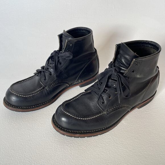 RED WING Beckman 9015 Black Leather Moc Toe Boots / US 8.5 / USA Discontinued